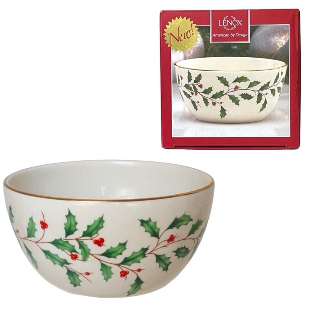 Lenox Christmas Holiday Bowl Holly Berries 24K Gold Trim Porcelain Berry New
